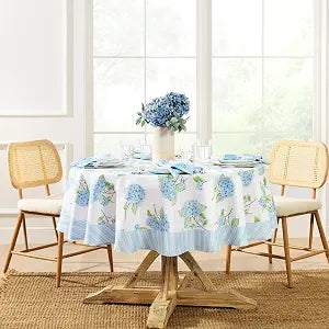 Nantucket Hydrangea Garden Tablecloth, Multicolor - 70" W x 70" L Round