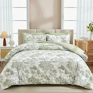 DJY Sage Green Comforter Set King, 7 Pieces Bed in a Bag King Size Botanical Comforters with Sheets Elegant Plants Print Soft Microfiber Reversible Complete Bedding Sets for All Season