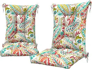 DYTXIII Set of 2 Rocking Chair Cushions for Outdoor/Indoor Use,Water Resistant Tufted High Back Chair Pads for Patio,Porch,Balcony Rocker and Adirondack Furniture - Pretty Paisley