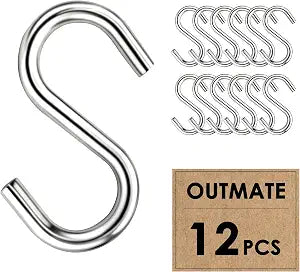 Stainless Steel S Hooks for Hanging, Heavy Duty Metal S Hooks for Closet, Plants & Outdoor (2.3 Inch(M5), 12 Pack)