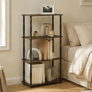 Furinno Turn-N-Tube Toolless Assembly 4-Tier Open Frame Rustic Brown Book Shelf, Corner Shelf, Open Shelves, Classic Tube, for Organization and Storage, Living Room, Home Office, Brown Walnut