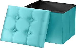 AmasSmile Ottoman with Storage,17" Folding Velvet Foot Rest Chest,Teal