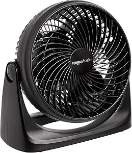 Amazon Basics Air Circulator Desk Fan for Bedroom, Home and Office, 90-Degree Tilt Head, 3 Speed Settings, Cooling, 35 Watts, Black, 11.1"W x 6.3"D x 10.9"H