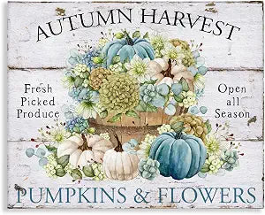 Pumpkins and Flowers Harvest, 16 x 20 Inch Canvas Wall Art