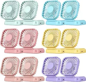 Woanger 12 Pack Mini Handheld Fan Bulk Pastel Portable Personal Neck Fan Small Foldable Hands Free with USB Rechargeable 3 Speed, Cool Gifts for Travel Summer Concerts Vacation Indoor Outdoor