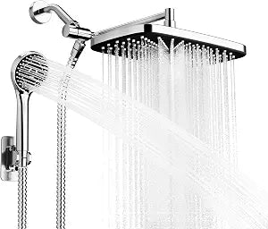 Chrome Rain Shower Head with Handheld Shower Head, 5 Spray Modes