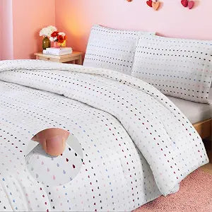 MAG 3Pcs Microfiber Jersey Knit Bedding Queen Size,Love Heart Queen Comforter Set,Valentines Day Room Decor,All Season with 1 Comforter+2 Pillowcases for Women Kids Boys Girls,Elastic Wrinkle Soft.