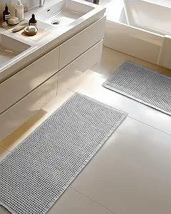Furicher Large Waffle Bath Mat Set of 2, Non Slip Bath Mats for Bathroom, Ultra Absorbent Bathroom Mat for Bathroom Decor, Pottery Barn Furniture Choice, Washable Kitchen Rugs for Boho Decor