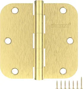 15 Pack Brushed Gold Door Hinges 3.5 Inch, 5/8" Radius Rounded, Standard Residential for Doors,Sturdy Hinges