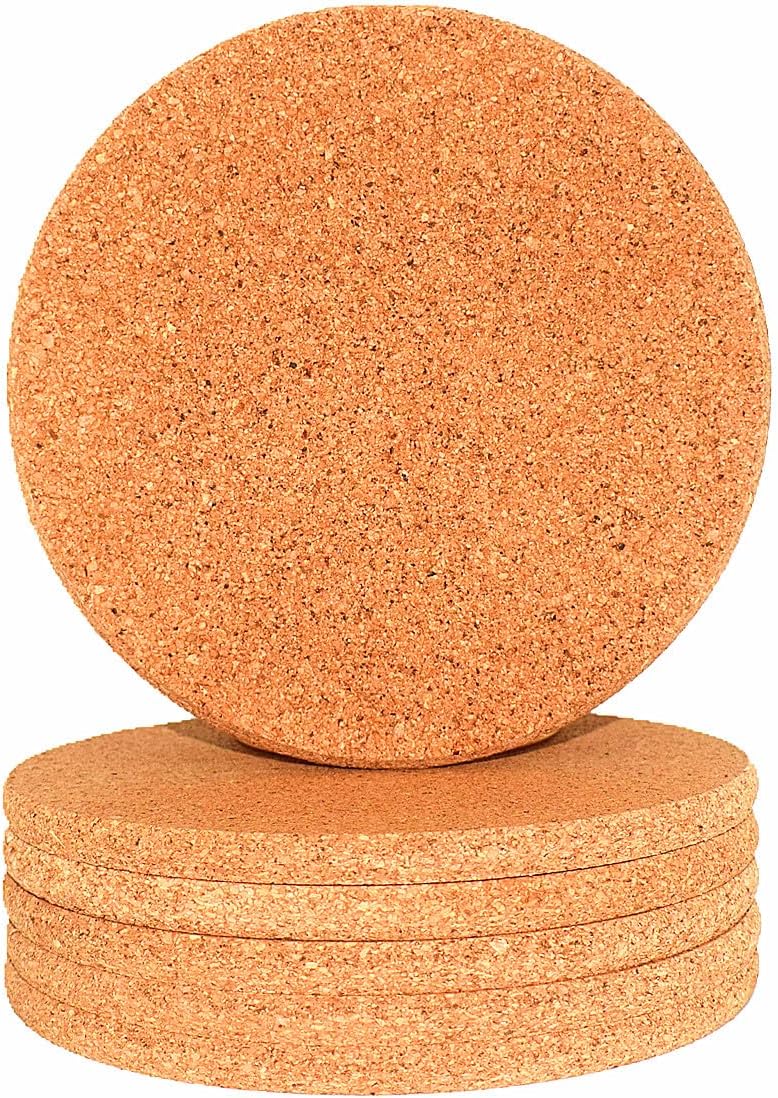 Cork Tripod Circular Heat Pad 6-Piece Set - High-Density Thick Coaster Set 7.2 Inch Heat-Resistant Multifunctional Board Kitchen Insulation Pad/Plant Coaster