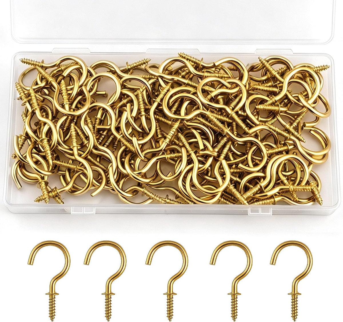 Senkary 120 Pieces 1 Inch Small Screw in Hooks for Hanging, Steel Metal Mini Screw Hooks for Hanging Outdoor String Lights Plants Ceiling Cup Picture Jewelry Ornaments (Gold)