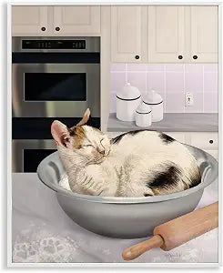 Sleepy Cat Mixing Bowl Kitchen, 11 x 14 Inch Framed Gicle Print