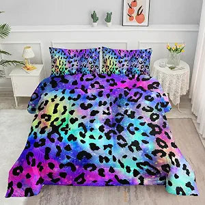 Leopard Printed Bedding Set 3pcs (1 Comforter + 2 Pillowcases) for Boys & Girls, All Seasons Duvet