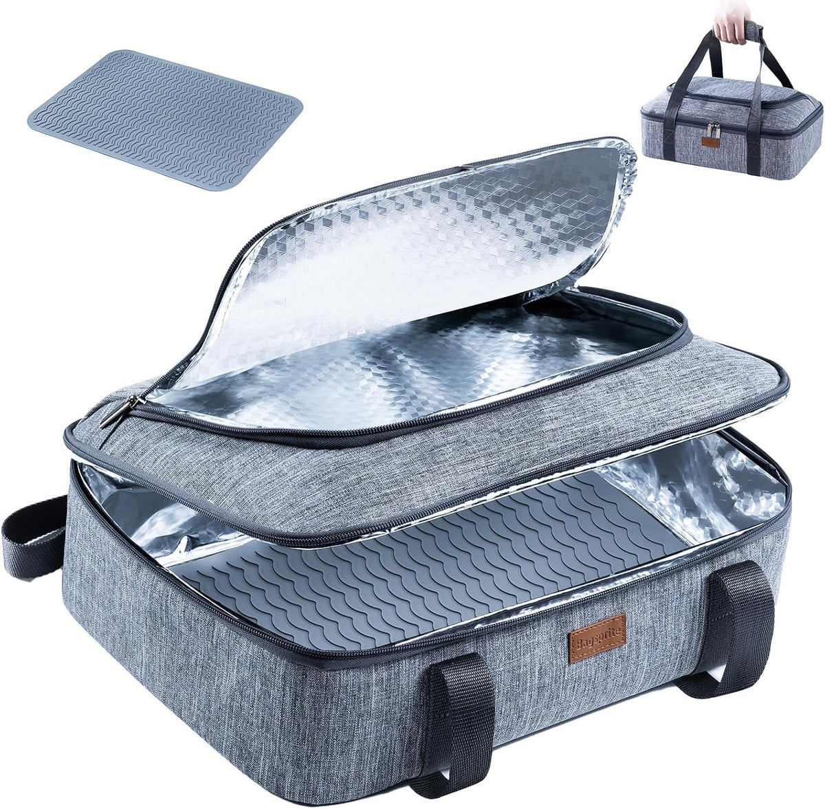 Insulated Casserole Carrier for Hot or Cold Food with Heat-Resistant Mat