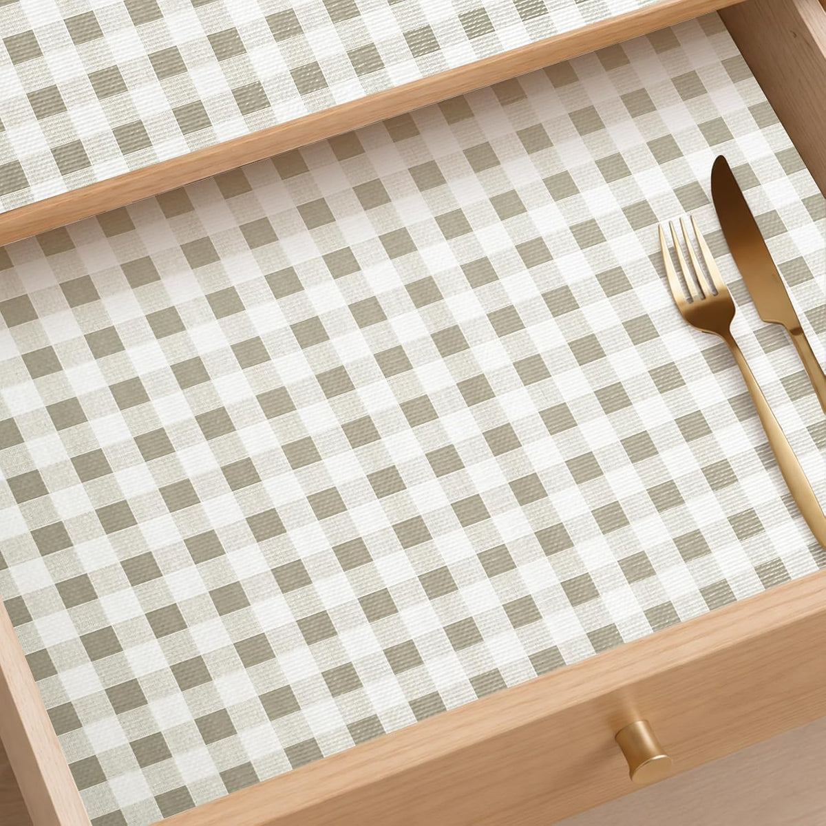 Green Gingham Drawer Liner Waterproof Non-Slip, 17.5IN x 10FT