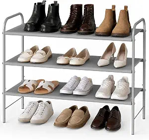 Simple Houseware 3-Tier Shoe Rack Storage Organizer, 9-16 Pairs, Grey
