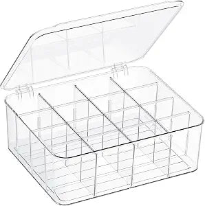 Sock Underwear Organizer, 16 Compartment Adjustable Dividers Tie Socks Underwear Drawer Organizers for Closet, Clear Plastic Storage Containers Box with Lids for Ties Scarf Socks Bras