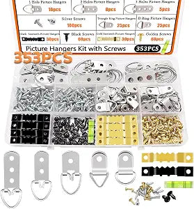 Dianrui 353PCS Picture Hanging Kit with Screws, Saw-Tooth, D Ring Picture Hangers Assortment, Picture Hanging Hardware Tool for Frame Hanging - 7 Models