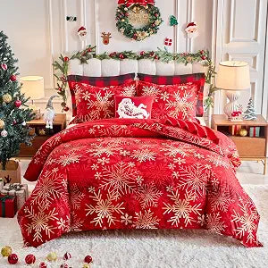 Joyreap 3pcs Christmas Comforter Set, Xmas Golden Snowflakes Black and Red Tie-dye Design, Soft Microfiber Bedding Comforter for All Season (Twin, 68x86 inches)