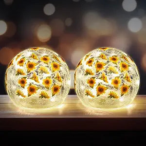 Rossesay 2 Pcs Sunflower Glass Lighted Ball Decorative Battery Operated