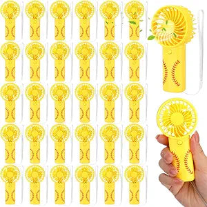 Tuanse 30 Pcs Mini Softball Handheld Fans with Lanyard Bulk, Yellow