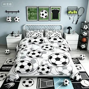 Feelyou Football Comforter Set Soccer Ball Sports Pattern Bedding Bed Set for Kids Boys Girls Sports Theme Comforter Inner Fill Ball Competition Games Quilt Set Bedroom Collection 2Pcs Twin Size