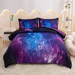 MWMWMW Purple Galaxy Bedding Set Twin, 2 Pieces Purple Space Twin Comforter Set for Boys Girls, Kids Comforter Set for Girls with Pillowcase