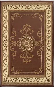 Superior Indoor Area Rug, Jute Backing, Traditional Medallion Rugs for Entry, Living Room, Kitchen Floors, Plush Floor Cover, Floral Scroll Border Rug, Kensington Collection, 4' x 6', Brown Ivory
