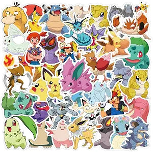50pcs Cute Pokemon Cartoon Stickers for Water Bottle, Cool Monster Waterproof Vinyl Stickers for Adult Teen Girl Kids Laptop Skateboard Bike Guitar Laggage Travel Case Helmet Notebook Scrapbook