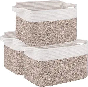 OIAHOMY 3-Pack Storage Basket Organizing Woven Basket for Shelves Brown