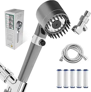 Filtered Shower Head with Handheld,High Pressure Shower Heads 3 Spray Modes with ON/OFF Switch,Power Wash for Bathroom Cleaning,Removable Showerhead with Stainless Steel Hose/Bracket/Cotton Filters