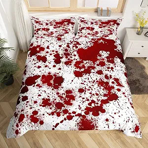 Red Tie Dye Duvet Cover Queen Size,Halloween Decor Bedding Set 3pcs for Kids Teens Adults Bedroom,Gothic Horror Style Comforter Cover Cartoon Hand Painted Graffiti Quilt Cover with 2 Pillowcases