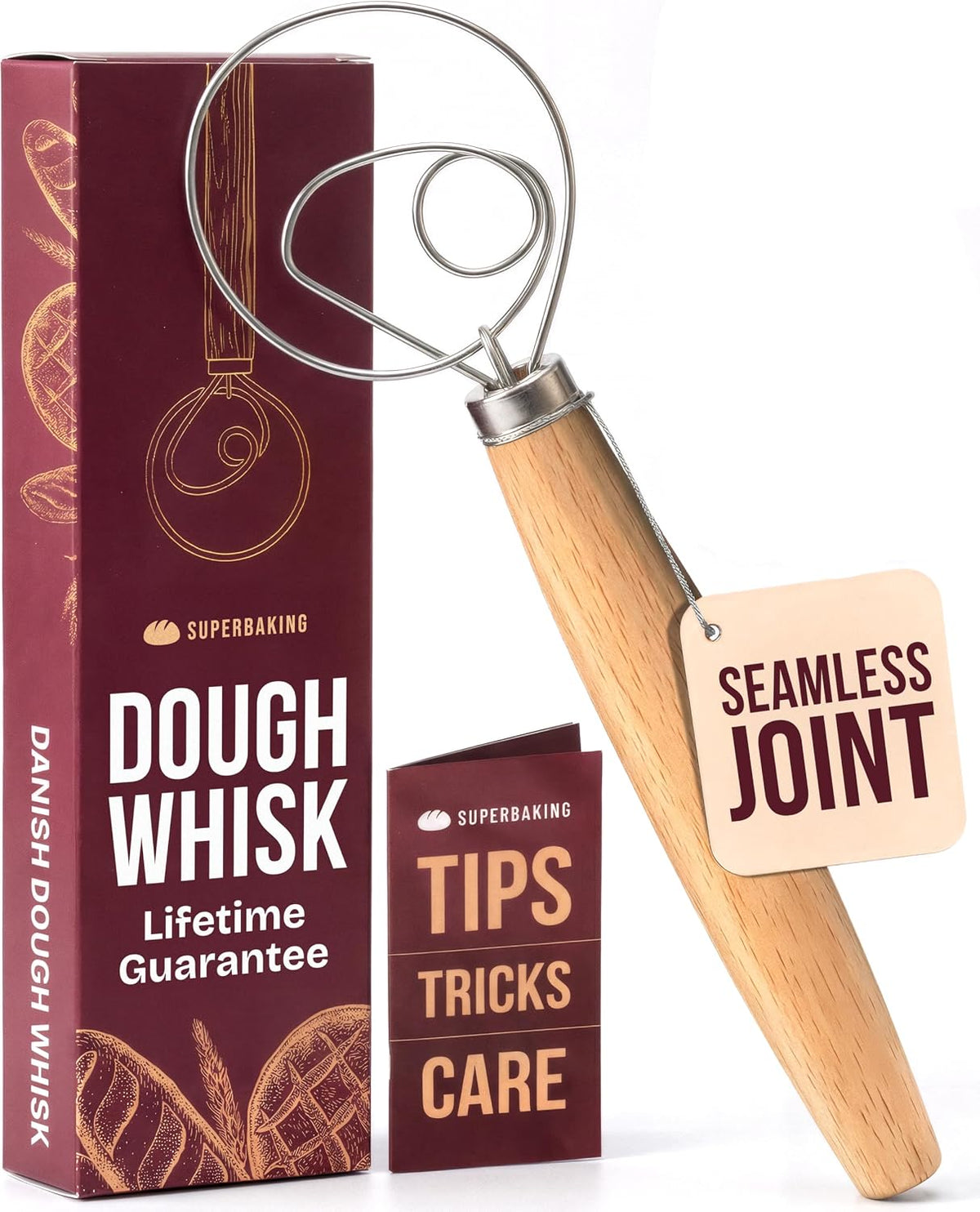 Superbaking 12" Danish Dough Whisk for Bread Mixing