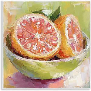 Sliced Grapefruit Still Life, 12 x 12 Inch Mounted Print on Wall Plaque