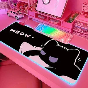 JMIYAV Pink RGB Gaming Mouse Pad 31.5x12 Inch PC XL Large Extended Glowing Led Light Up Desk Pad Non-Slip Rubber Base Computer Cute Mousepad Mat Desk Accessories Gaming Setup Shadow Meow