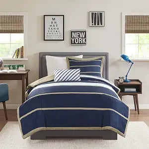 Intelligent Design Modern Casual Khaki/Navy Twin Duvet Cover Set, 3pc