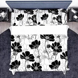 Black and White Floral Sheets Queen Flower Aesthetic Bed Sheets Full Soft Deep Pocket Queen Sheet Set - 1pc Flat Sheet, 1pc Fitted Sheet, 2pc Pillowcases Flowers Ultra Soft