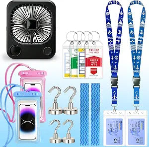 Cruise Essentials 2026, 15PCS Cruise Ship Must Have Kit for Boarding,Cabin Setup,Deck Days,Port Trips,Cruise Fan,Luggage Tags,Magnetic Hooks,Waterproof Phone Pouches,Lanyards,Towel Bands