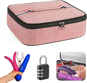 Sex Toy Storage Organizer with Locks Discreet Lockable Adult Game Toys Bag 12.5" Large Lock Toy Box Travel Bag (Pink, 12.5" x 10" x 2.75")