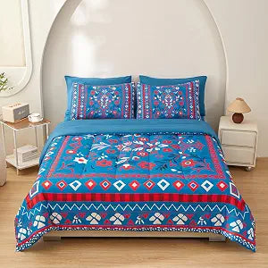 Boho Comforter Set King, Bohemian Bedding 3 Pieces Bed in a Bag with 1 Comforter and 2 Pillow Shams, Teal Mandala Design, Digital Printing, Soft Cozy Microfiber for All Seasons
