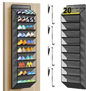 PAULONE 10-Pocket Multi-Use Over the Door Organizer, Heavy Duty 95lbs Capacity with Breathable Mesh, Versatile Hanging Storage for Shoes, Toys, Office Supplies-Classic (Slate Grey, 10-Shelf,)