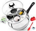 NutriChef Egg Poacher Pan Set - 7.87'' Stainless Steel Poached Egg Cooker with 4 Non-Stick Poaching Cups, Glass Lid, Timer, Oven Mitt, and Spatula for Perfect Poached Eggs, Induction Compatible, Silver