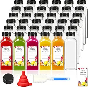 Moretoes 40pcs 12oz Juice Bottles with Caps, Plastic Bottles with Lids