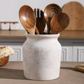 Ceramic Farmhouse Kitchen Utensil Holder for Countertop, Rustic Cooking Utensil Holder Crock Fit for Kitchen Counter. 6*6*6.7 IN