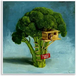 Vegan Only Broccoli Treehouse, 12 x 12 Inch Mounted Print on Wall Plaque