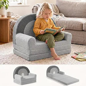 2-in-1 Extra Large Kids Couch Fold Out, Soft Kid Sofa for Playroom, Gray