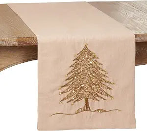 SARO LIFESTYLE Beaded Christmas Tree Design Table Runner