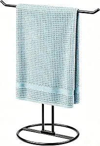 GTK T-Shape Hand Towel Holder Stand, Stainless Steel Towel Rack for Bathroom Decor Kitchen Countertop, Waterproof Black Bathroom Towel Holder