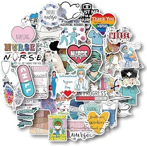 Aowplc 50 Pcs Nurse Stickers, Vinyl Nursing Stickers Decals for Laptops and Water Bottles, Nurse Accessories for Work