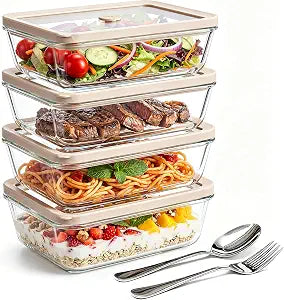 4 Pack 27 oz Glass Food Storage Containers with Airtight Lids